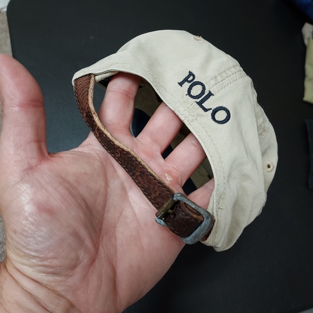 Vintage Polo Ralph Lauren Hat Mens OSFA Grunge Distressed Beige Strapback 90s - Picture 5 of 7